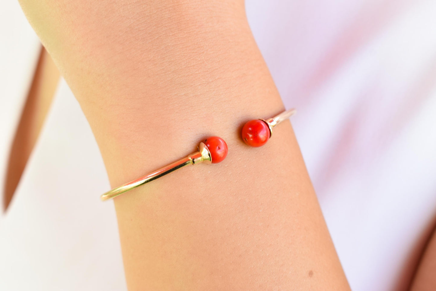 14K Gold Coral Bracelet,Coral Bangle Bracelet,Stacking Gold Bangle Bracelet,Minimal Bangle Bracelet,Summer Collection,Exclusive Gift for Her