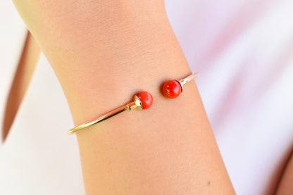 14K Gold Coral Bracelet,Coral Bangle Bracelet,Stacking Gold Bangle Bracelet,Minimal Bangle Bracelet,Summer Collection,Exclusive Gift for Her