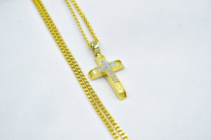 γυναικα 14K Solid Gold Cross Necklace Sparkling Zircon Stones,Elegant Christian Pendant, Religious Gold Cross,14K Gold Cross Charm,Necklace Cross