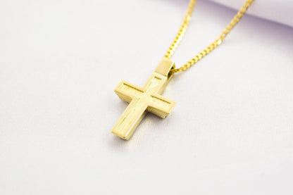 γυναικα 14K Gold Cross Necklace with Cubic Zirconia, Real Gold Religious Pendant, Orthodox Cross Jewelry Gift for Men & Women