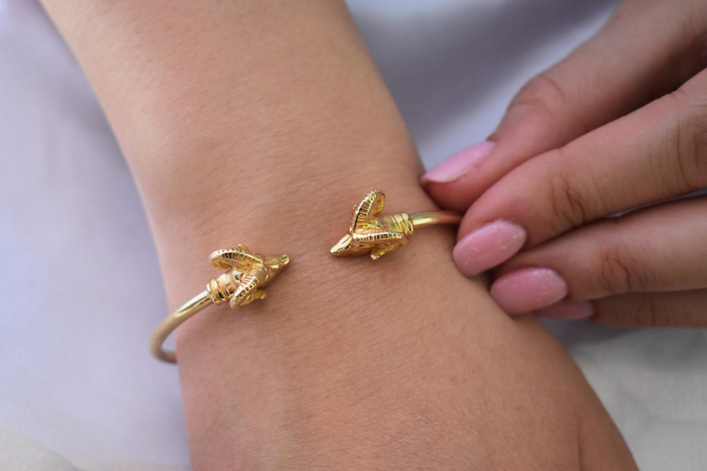 14K Solid Gold Ram Bangle,Ancient Greece Jewel,Aries Gold Bracelet,Ram Handcrafted Gold Bangle,Bangle Gift,Fine Jewelry,Gold Animal Bracelet