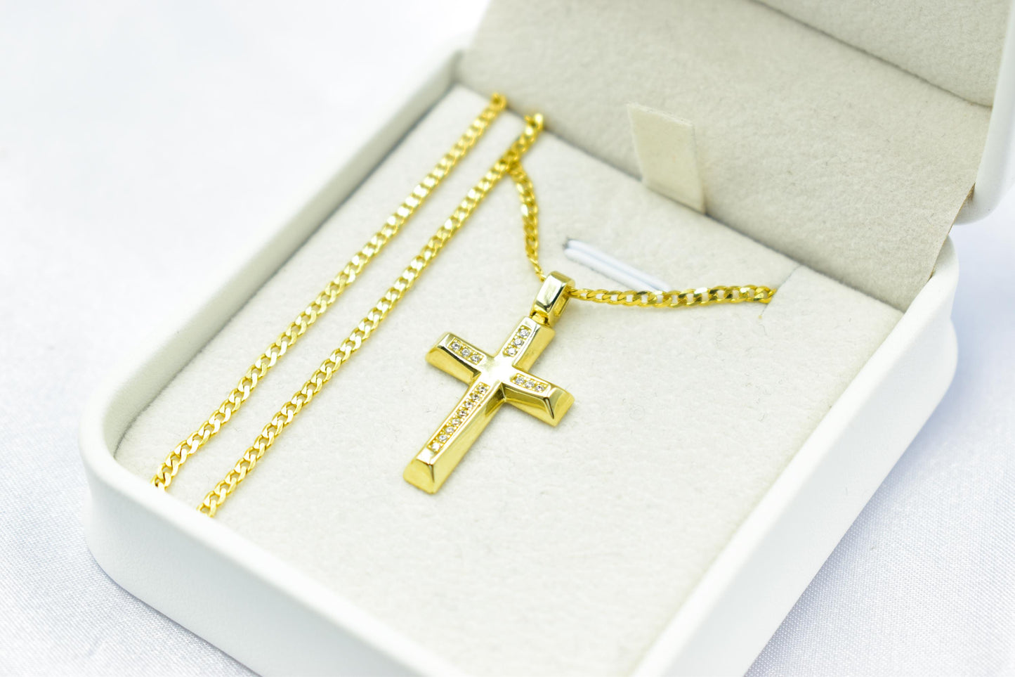 γυναικα 14K Gold Cross Pendant with Zircon Stones,Elegant Christian Necklace,Pendant Only, Complete Set with Chain,Women’s Men’s Cross,Baptism Gift