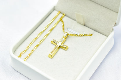 γυναικα 14K Gold Cross Pendant with Zircon Stones,Elegant Christian Necklace,Pendant Only, Complete Set with Chain,Women’s Men’s Cross,Baptism Gift