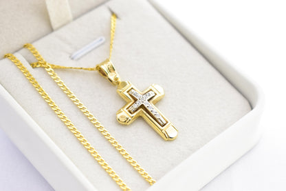 γυναικα Elegant 14K Gold Cross Necklace with Sparkling Cubic Zirconia – Solid Gold Religious Pendant for Men & Women, Baptism or Christening Gift