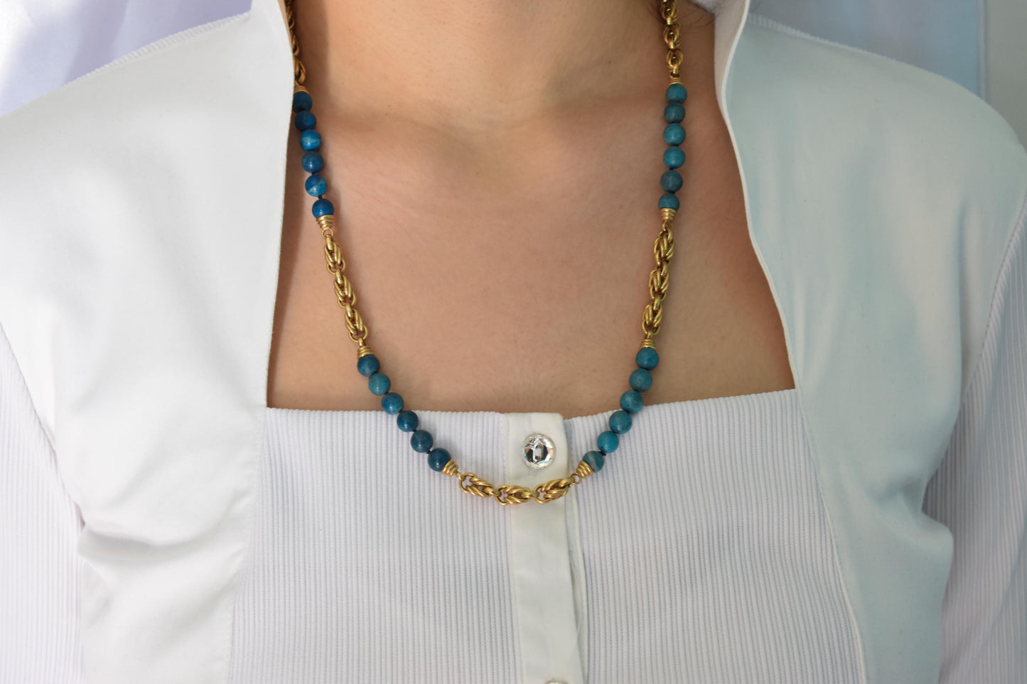 Χρυσό Κολιέ με Τυρκουάζ Πέτρες 14Κ