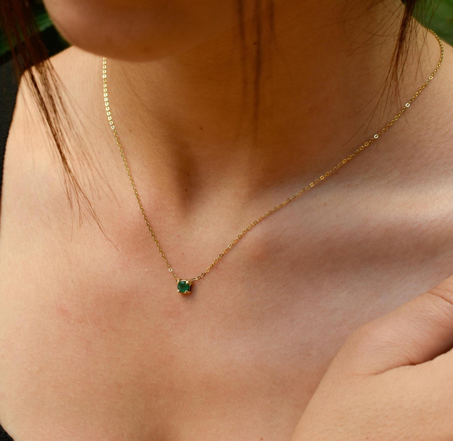 Κολιέ Μονόπετρο Ορυκτό Σμαράγδι 14Κ
