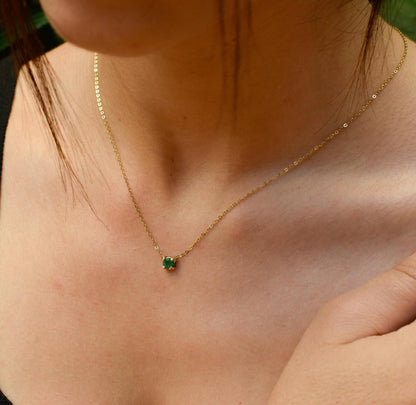 Κολιέ Μονόπετρο Ορυκτό Σμαράγδι 14Κ