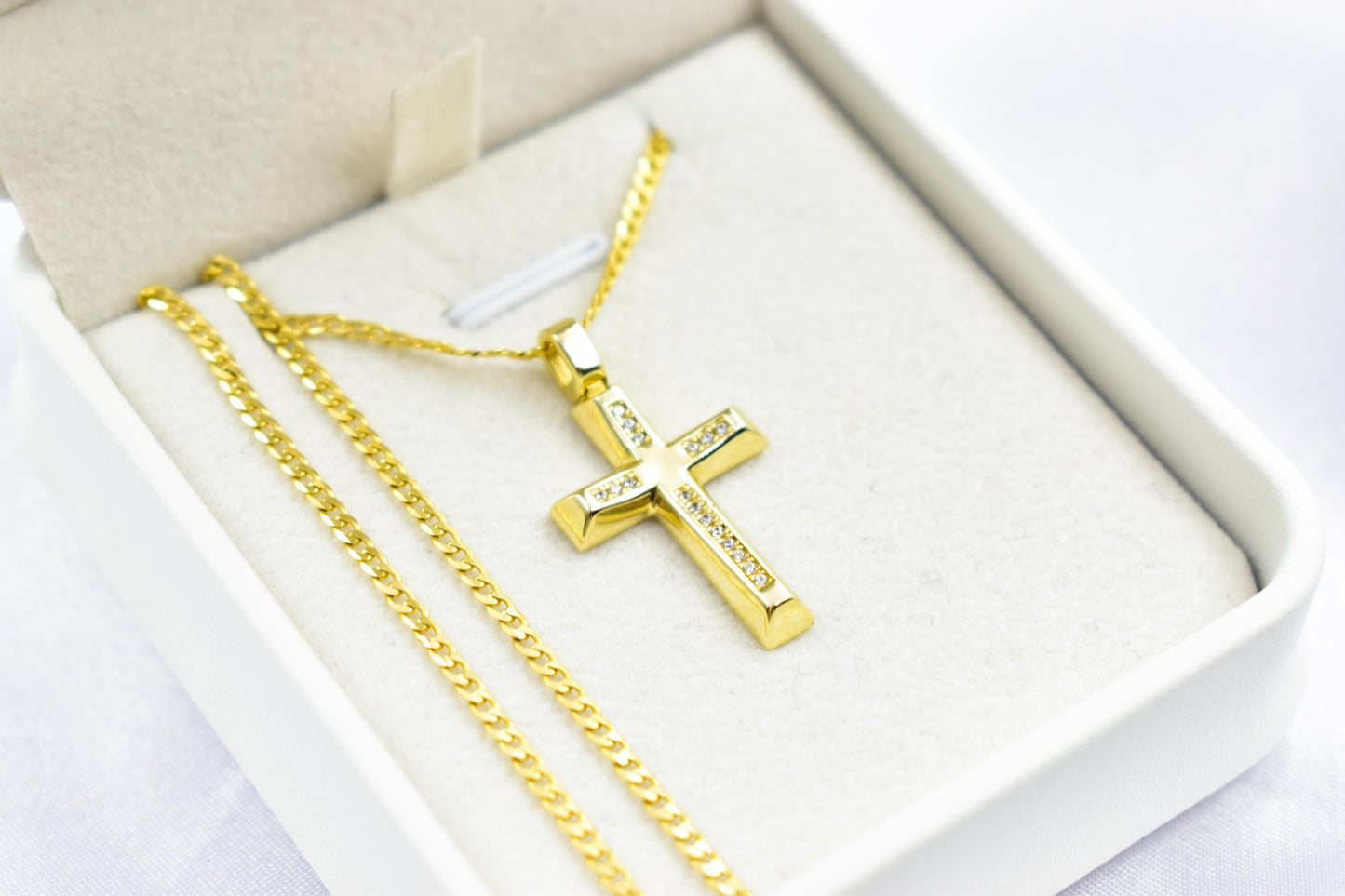 γυναικα 14K Gold Cross Pendant with Zircon Stones,Elegant Christian Necklace,Pendant Only, Complete Set with Chain,Women’s Men’s Cross,Baptism Gift