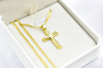 γυναικα 14K Gold Cross Pendant with Zircon Stones,Elegant Christian Necklace,Pendant Only, Complete Set with Chain,Women’s Men’s Cross,Baptism Gift