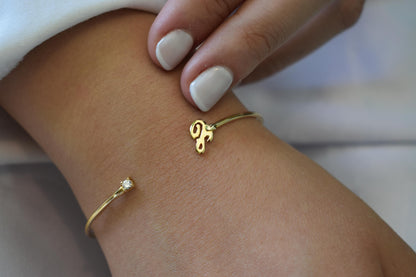 14K Gold Monogram Bracelet,Personalized (Every Initial Letter You Want) Gold Bangle Bracelet,Monogram Bangle,Gold Custom Bangle Bracelet