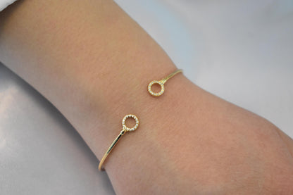 14K Gold Circle Bangle Bracelet,Open Circle Gold Bracelet,Dainty Diamond Bangle, Zircon Bangle Gift for Her,Adjustable Bracelet,Gift for Her