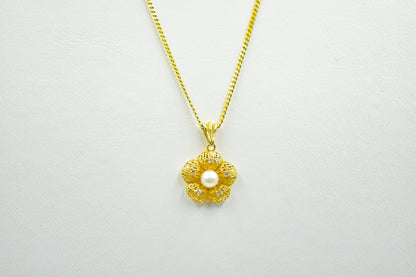 Κολιέ Λουλούδι με Φυσικό Μαργαριτάρι 14Κ