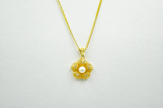 Κολιέ Λουλούδι με Φυσικό Μαργαριτάρι 14Κ