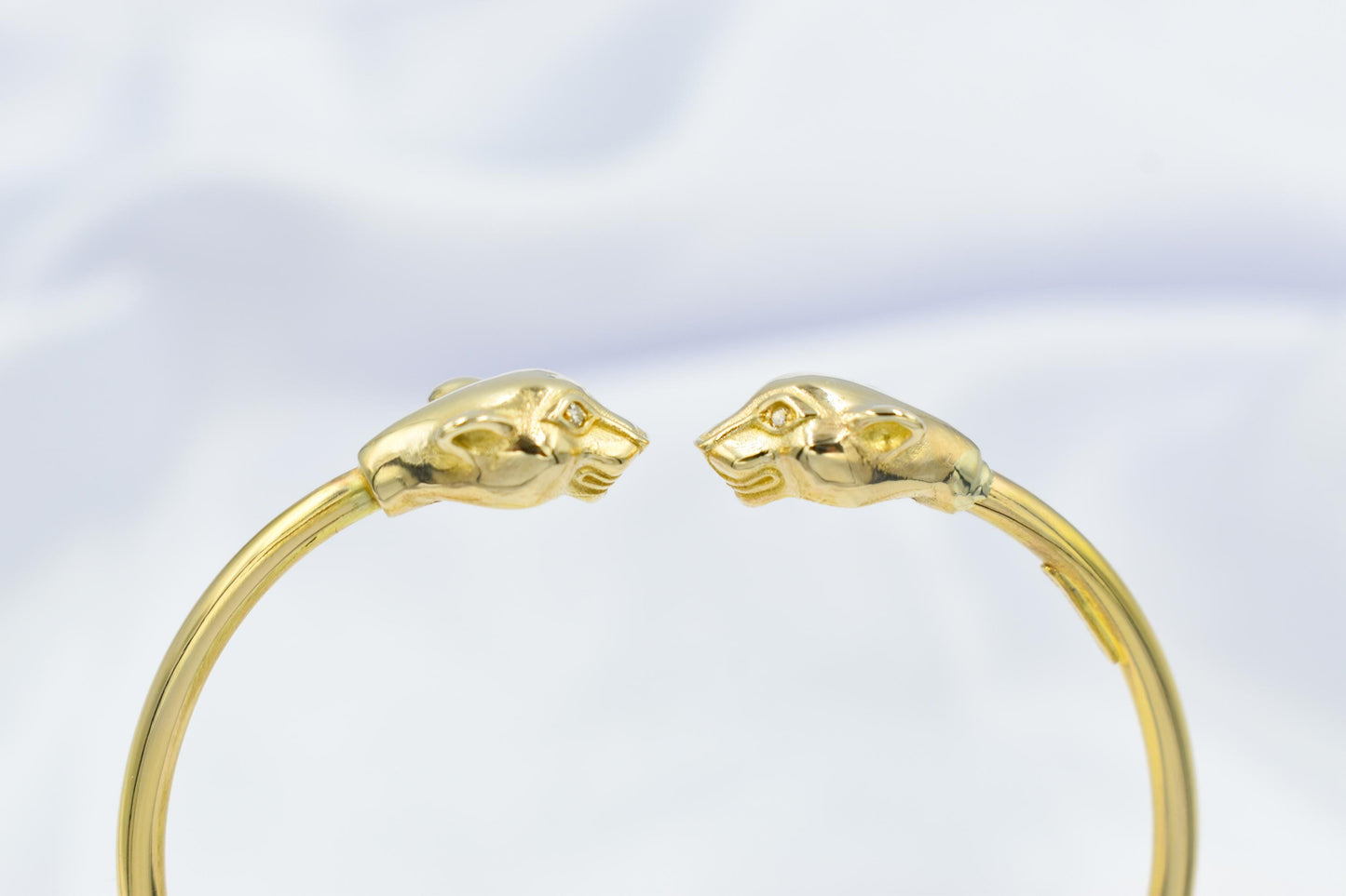14K Gold Panther Bracelet with Diamonds, Solid Gold Cuff, Diamond Eye Bangle, Luxury Unisex Jewellery, Bold Gold Statement Gift,Gift for Her