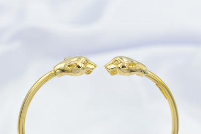 14K Gold Panther Bracelet with Diamonds, Solid Gold Cuff, Diamond Eye Bangle, Luxury Unisex Jewellery, Bold Gold Statement Gift,Gift for Her