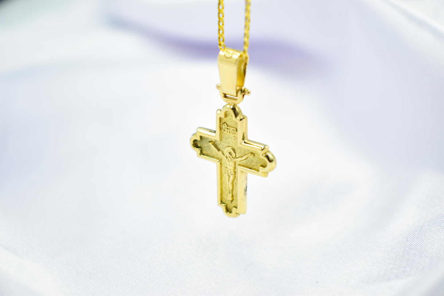 Ανδρικοί Σταυροί 14K Solid Gold Crucifix Cross Pendant – Raised Jesus Figure – Double-Sided – Embossed Back –14K Gold Chain Option–Orthodox Christian Jewelry