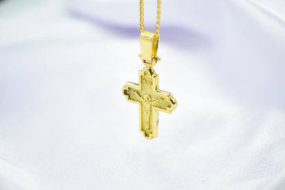 Ανδρικοί Σταυροί 14K Solid Gold Crucifix Cross Pendant – Raised Jesus Figure – Double-Sided – Embossed Back –14K Gold Chain Option–Orthodox Christian Jewelry