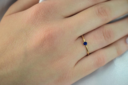 14K Solid Gold Thin Minimalist Ring–Dark Blue Zircon, Stackable Jewellery Gold Ring,14K Wedding & Engagement Ring for Her