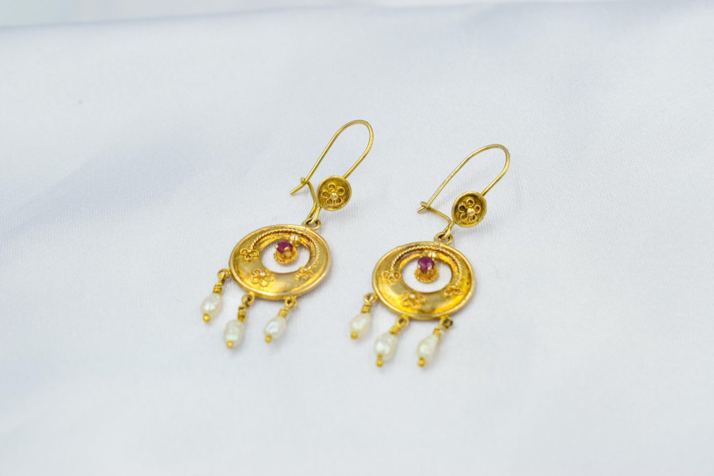 Σκουλαρίκια Boho με Ρουμπίνι & Μαργαριτάρια Κ14