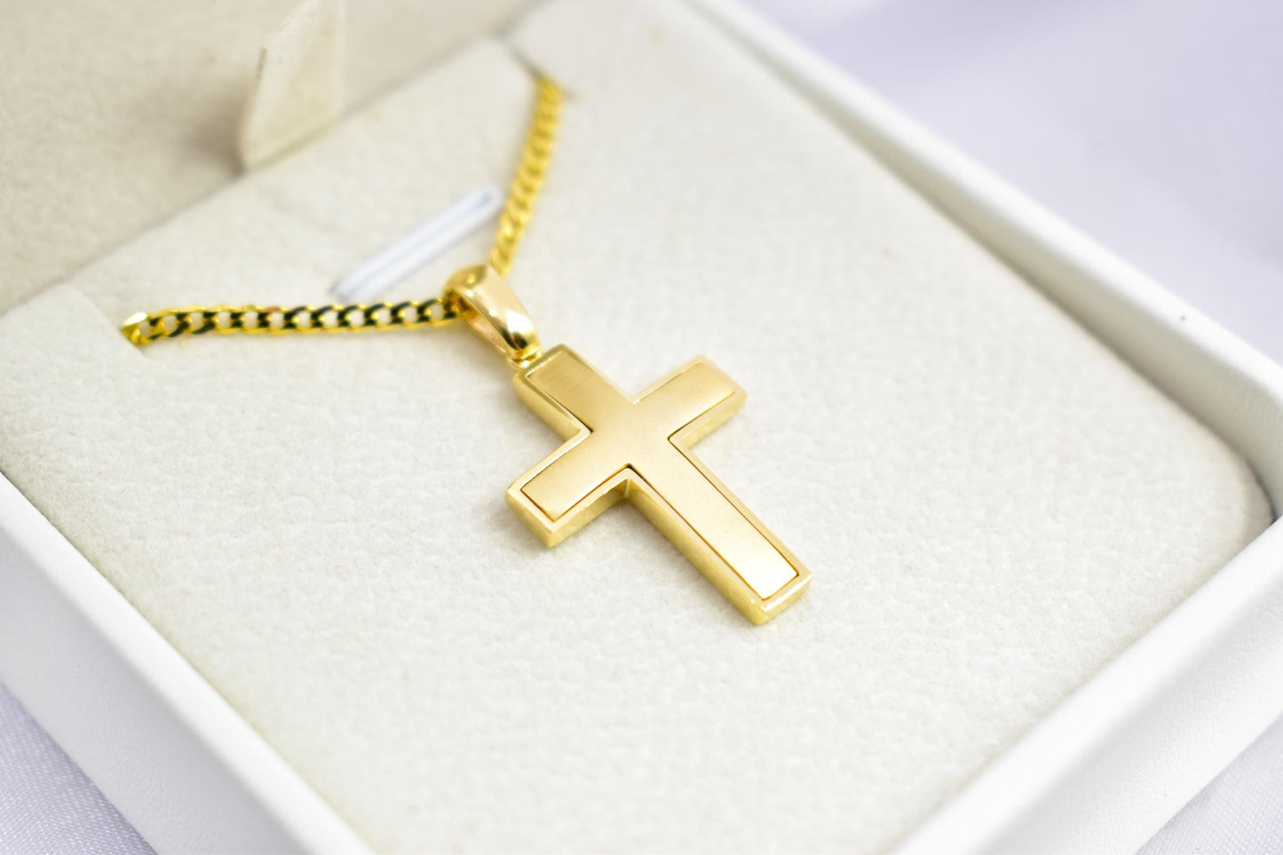 Ανδρικοί Σταυροί 14K Solid Gold Cross Necklace,Unisex Solid Gold Large Cross Necklace,Plain Gold Cross Charm, Christian Pendant,Radiant Religious Gold Cross