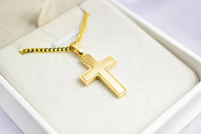Ανδρικοί Σταυροί 14K Solid Gold Cross Necklace,Unisex Solid Gold Large Cross Necklace,Plain Gold Cross Charm, Christian Pendant,Radiant Religious Gold Cross