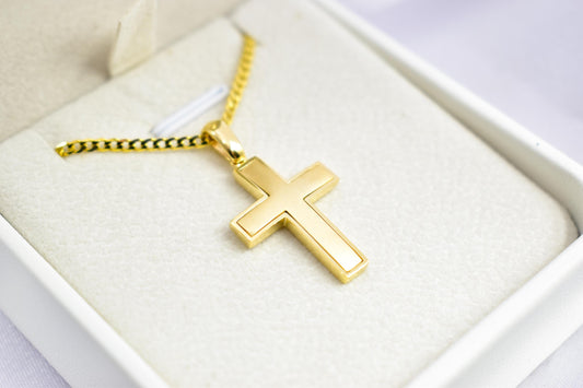 Ανδρικοί Σταυροί 14K Solid Gold Cross Necklace,Unisex Solid Gold Large Cross Necklace,Plain Gold Cross Charm, Christian Pendant,Radiant Religious Gold Cross