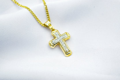 γυναικα 14K Solid Gold Cross,Necklace Sparkling Zircon Stones,Elegant Christian Pendant, Unisex Religious Gold Cross,Gold Cross Charm,Necklace Cross