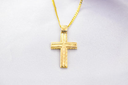Ανδρικοί Σταυροί Handcrafted 14K Gold Cross Pendant Textured Design,Elegant Hollow Back Crucifix,Orthodox Christian Jewellery,Baptism Gift,Men & Women Chain