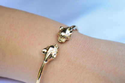 14K Gold Panther Bracelet with Diamonds, Solid Gold Cuff, Diamond Eye Bangle, Luxury Unisex Jewellery, Bold Gold Statement Gift,Gift for Her