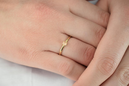 14K Solid Gold Thin Minimalist Ring–Light Yellow Zircon,Stackable Jewellery Gold Ring,14K Wedding & Engagement Stacking Ring,Gift for Her