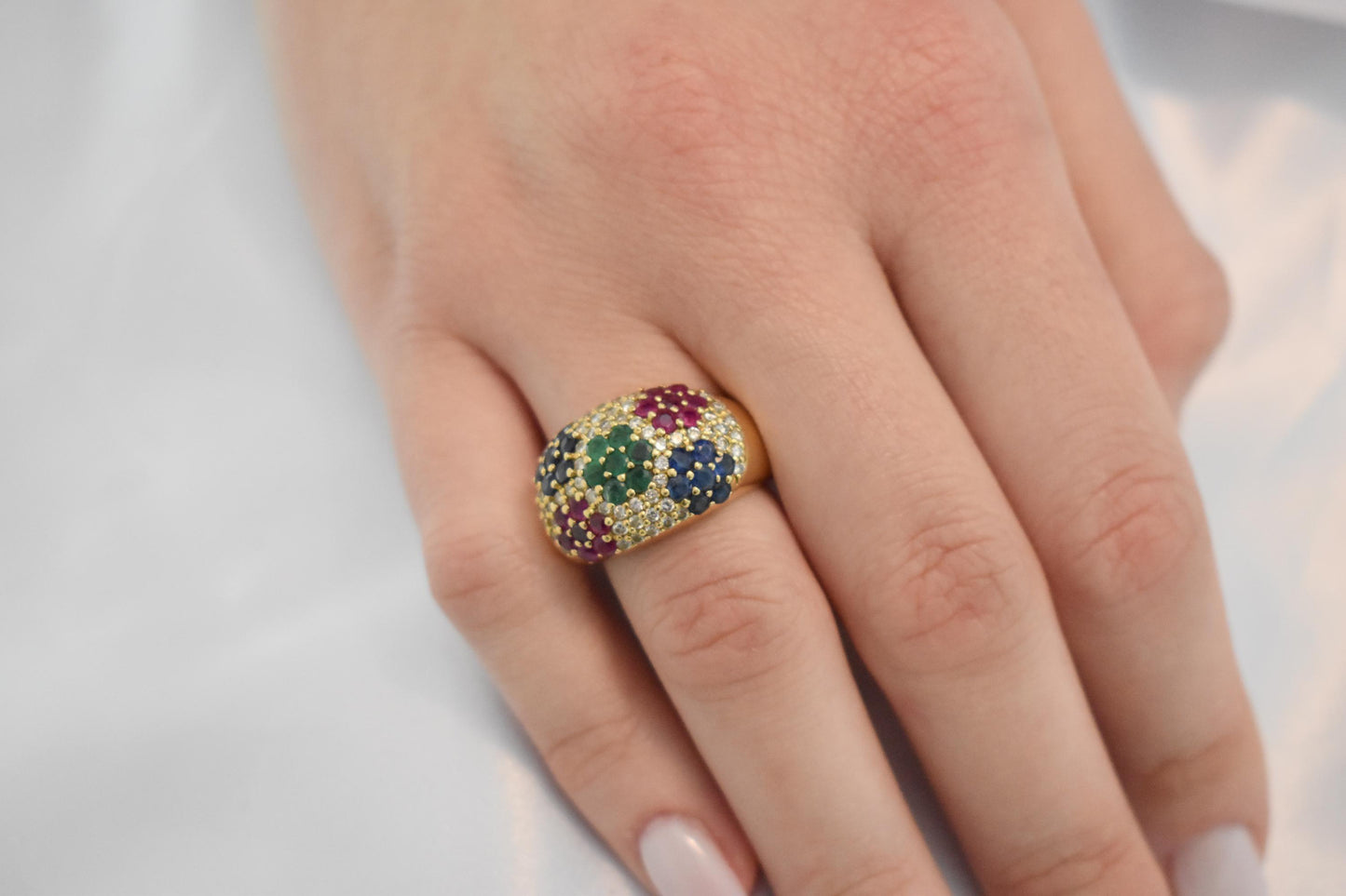 18K Gold Ring with Diamonds,Sapphires, Rubies & Emeralds,Engagement and Engagement Ring,Statement Ring,Ring for Women,Diamond Gold Ring