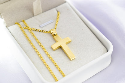 Ανδρικοί Σταυροί 9K Solid Gold Cross Pendant – Reversible & Pierced Back – 14K Gold Chain Option – Polished Front – Christian Jewellery for Men or Women