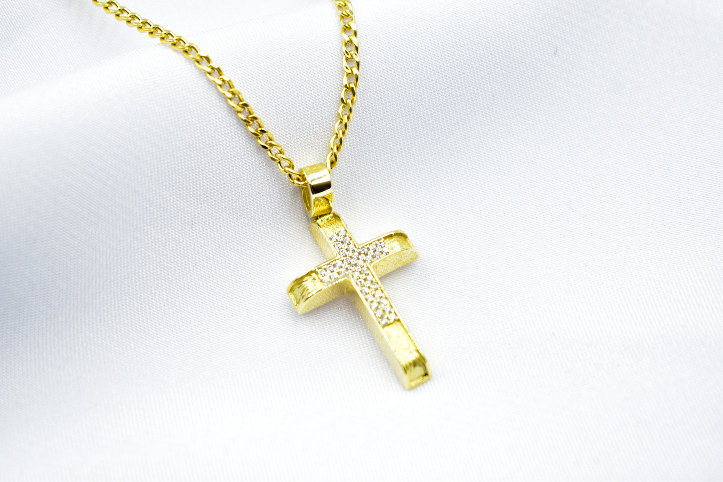 γυναικα 14K Solid Gold Cross Necklace Sparkling Zircon Stones,Elegant Christian Pendant, Religious Gold Cross,14K Gold Cross Charm,Necklace Cross