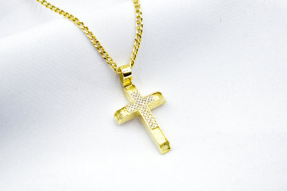 γυναικα 14K Solid Gold Cross Necklace Sparkling Zircon Stones,Elegant Christian Pendant, Religious Gold Cross,14K Gold Cross Charm,Necklace Cross