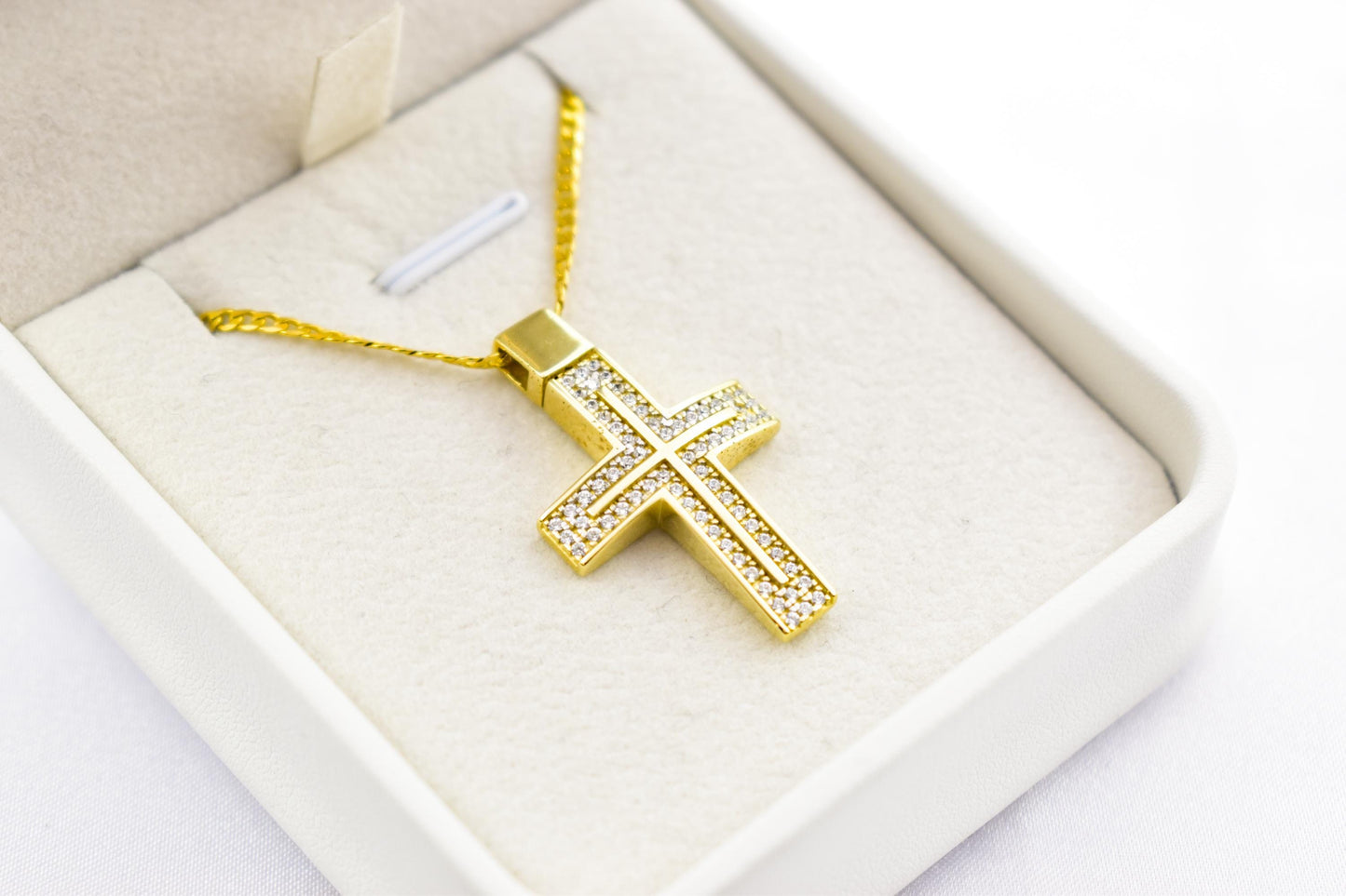 γυναικα 14K Gold Cross Pendant with Cubic Zirconia, Solid Gold Religious Necklace, Christian Gift for Men & Women, Baptism Jewelry, Gold Cross Charm