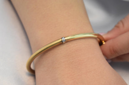 14k Gold Classic Thick Bangle Bracelet,Half Matte-Half Polished Finish,Premium Greek Bracelet,Minimal Cuff Bangle,Exclusive Gift for Her