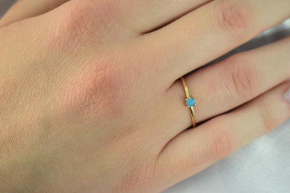 14K Solid Gold Thin Minimalist Ring–Round Turquoise, Stackable Jewellery Gold Ring,14K Wedding & Engagement Stacking Ring, Ring for Her