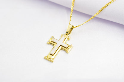γυναικα 14K Gold Cross Pendant with Cubic Zirconia – Solid Gold Religious Necklace for Men & Women, Elegant Baptism Gift, Christian Jewelry