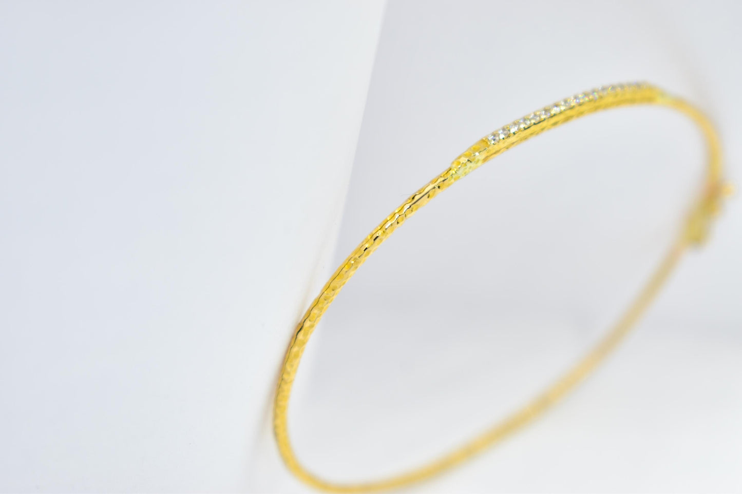 14K Gold Hammered Bar Bracelet,VVS1 Diamond or Zircon Cuff,Dainty Custom Bangle, Minimalist Stacking Gold Jewellery Gift for Her