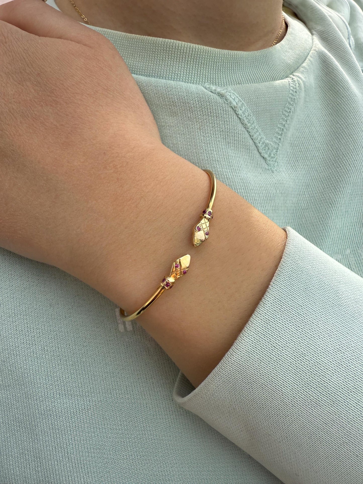 14K Snake Bracelet for Women,14K Gold Serpent Symbol Bracelet,Ancient Greek Animal Bracelet,Chinese Calendar Snake Bangle Bracelet