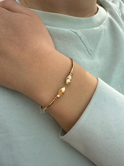 14K Snake Bracelet for Women,14K Gold Serpent Symbol Bracelet,Ancient Greek Animal Bracelet,Chinese Calendar Snake Bangle Bracelet