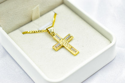 γυναικα 14K Solid Gold Cross Pendant with Zircon,Hammered Texture,Optional 14K Chain,Handmade Religious Jewellery,Women’s Men’s Cross,Baptism Gift