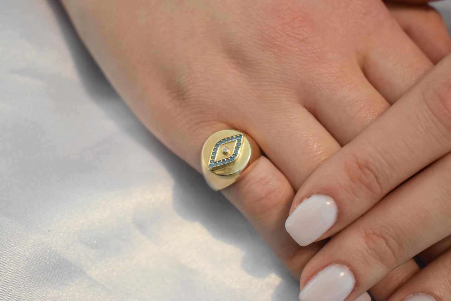 14K Solid Gold Evil Eye Ring,Turquoise Gold Ring,Stackable Jewellery,14K Wedding Stacking Ring,14K Amethyst Ring,Evil Eye Gold Ring for Her