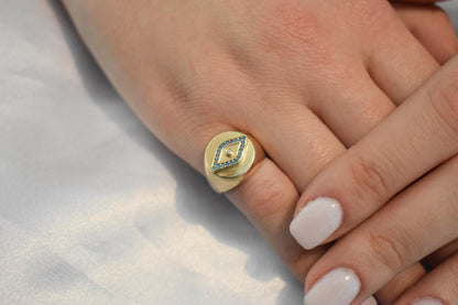 14K Solid Gold Evil Eye Ring,Turquoise Gold Ring,Stackable Jewellery,14K Wedding Stacking Ring,14K Amethyst Ring,Evil Eye Gold Ring for Her