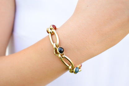 14K Solid Gold Thick Chain Bracelet,Statement Bracelet,Charm Bracelet,Natural Stone Bracelet,Gemstone Bracelet, Forever Unique Gift for Her