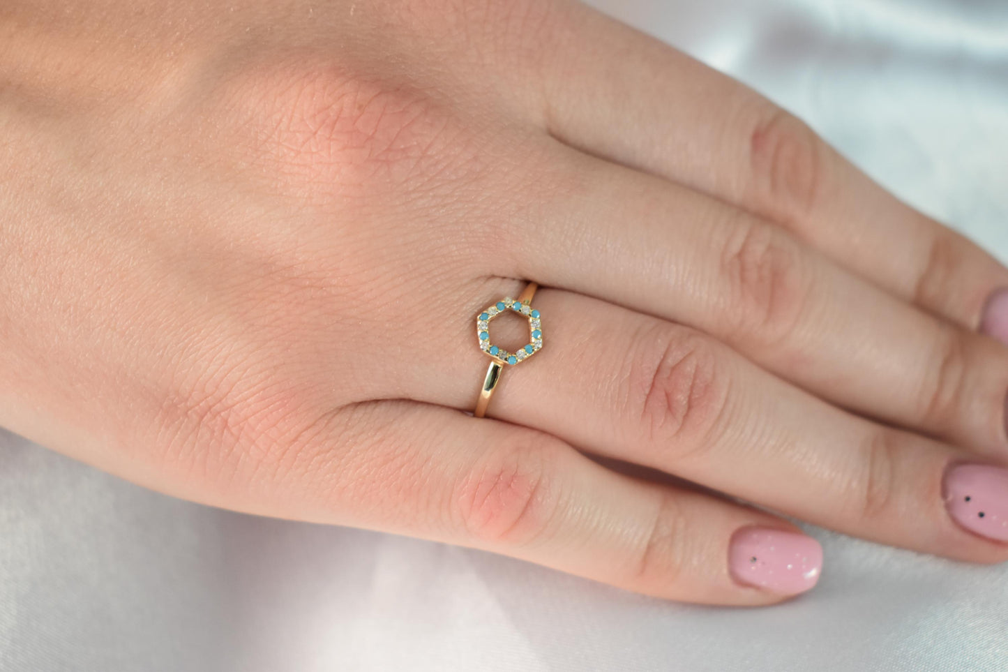 14K Solid Gold Turquoise Ring,Gold Thin Ring,Dainty Gold Ring,Stackable Jewellery Ring,Gold Band,14K Wedding Minimalist Ring for Her