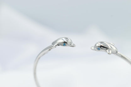 14k White Gold Dolphin Bangle Bracelet,Dolphin Bracelet,Gold Sea Animal Bracelet Bangle,Gold Summer Bracelet,Gift for Mom & Her