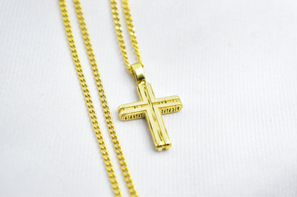 γυναικα 14K Solid Gold Cross Pendant,Necklace with Zircon,Elegant Christian Pendant,Baptism Religious Faith Jewelry,Godfather-Godmother Gift
