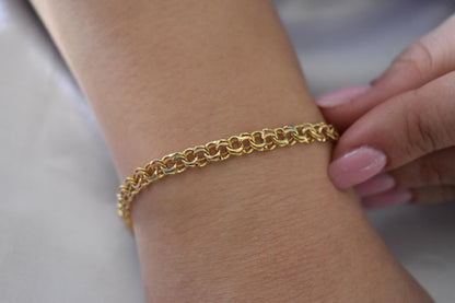 14K Gold Curb Chain Bracelet,Stackable Gold Bracelet,Franco Chain,Chain Bracelet,Retro Chain Bracelet, Vintage Look Chain,Anniversary Gift