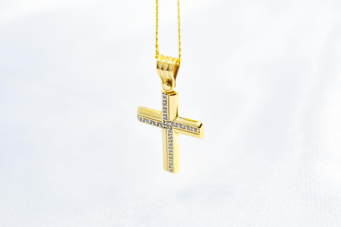 γυναικα 14K Gold Cross Pendant with Zircon Stones | Handcrafted Christian Jewellery | Minimal Design Cross | Women’s Men’s Gold Cross ,Baptism Gift